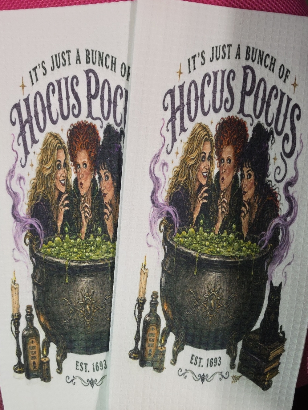 Hocus Pocus Witch Cauldron Kitchen Towel - White